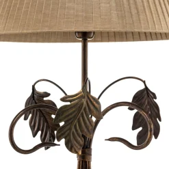 Vloerlamp Quercia, stoffen kap en eikenbladeren