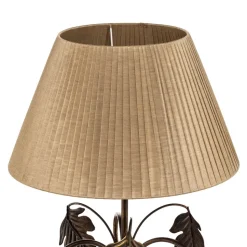 Vloerlamp Quercia, stoffen kap en eikenbladeren