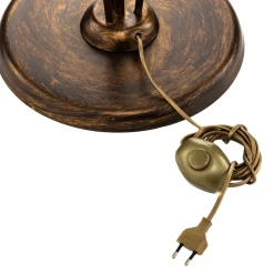 Vloerlamp Quercia, stoffen kap en eikenbladeren