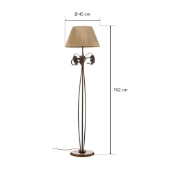 Vloerlamp Quercia, stoffen kap en eikenbladeren