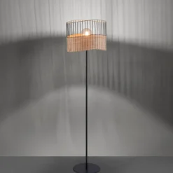 Vloerlamp Reed van hout en metaal