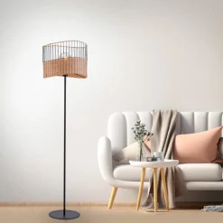 Vloerlamp Reed van hout en metaal