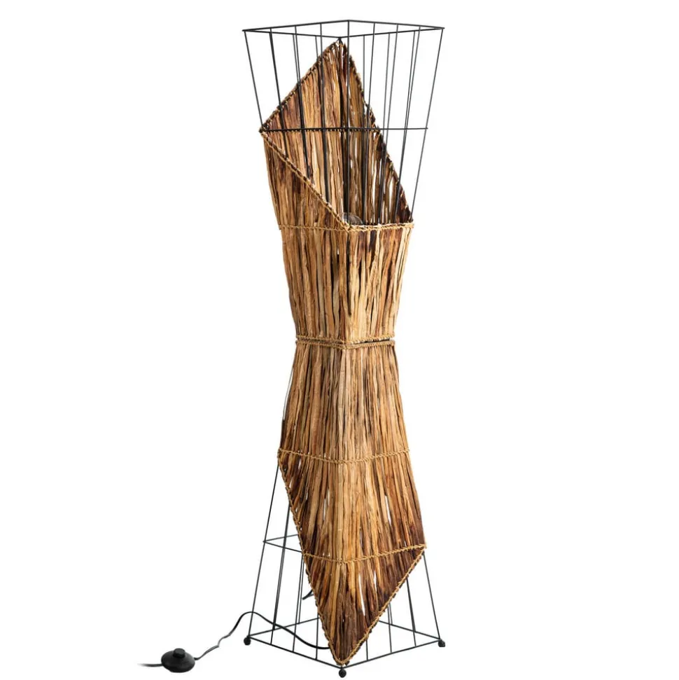 Vloerlamp Rinca, draadkap met grasbinding