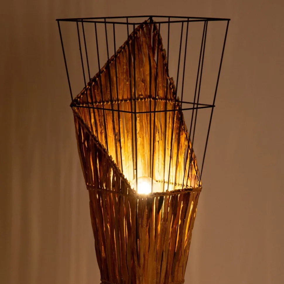 Vloerlamp Rinca, draadkap met grasbinding