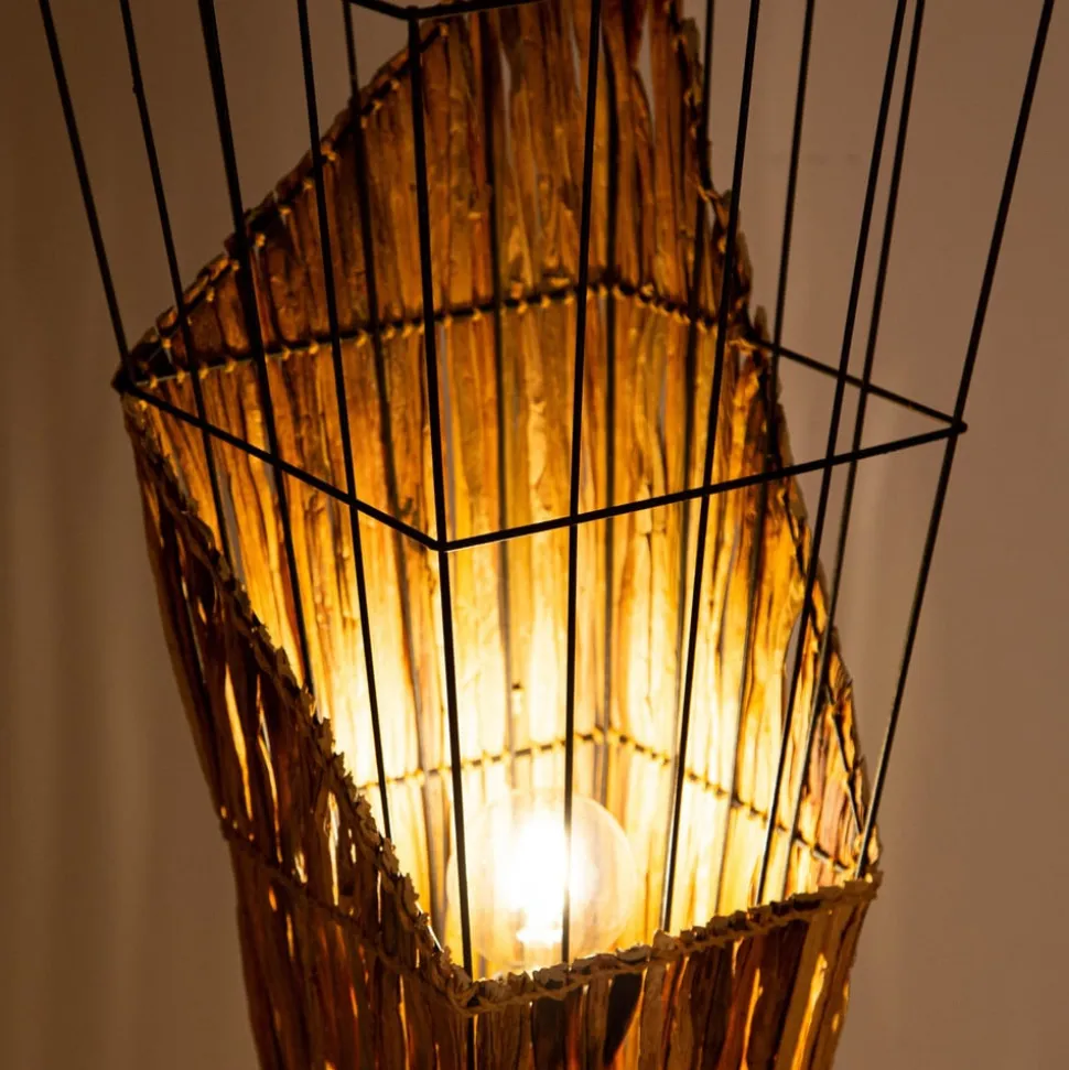 Vloerlamp Rinca, draadkap met grasbinding