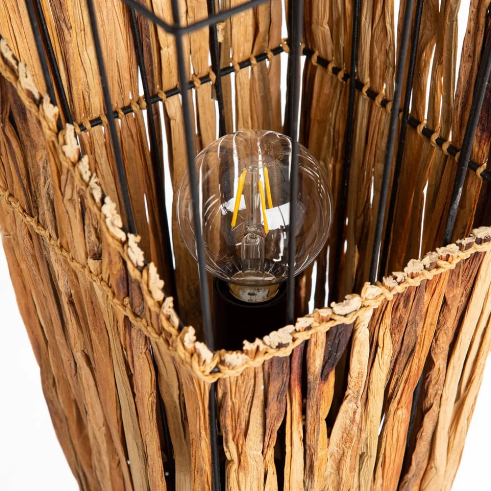 Vloerlamp Rinca, draadkap met grasbinding