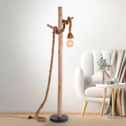 Vloerlamp Rope met touw en hout, 1-lamp