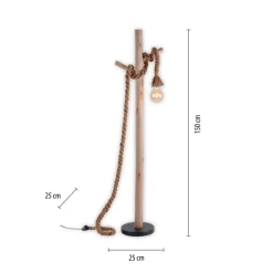 Vloerlamp Rope met touw en hout, 1-lamp