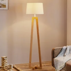 Vloerlamp Sacha LS van hout en textiel, wit
