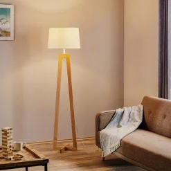 Vloerlamp Sacha LS van hout en textiel, wit