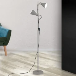 Vloerlamp School met twee spots, grijs