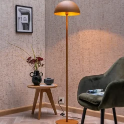Vloerlamp Siemon van staal, Ø 35 cm, okergeel
