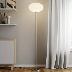 Vloerlamp Sonika, 175 cm, nikkelkleurig, glas, E27