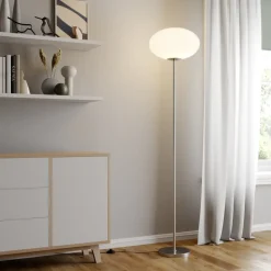 Vloerlamp Sonika, 175 cm, nikkelkleurig, glas, E27