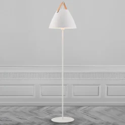 Vloerlamp Strap van metaal met leren band, wit