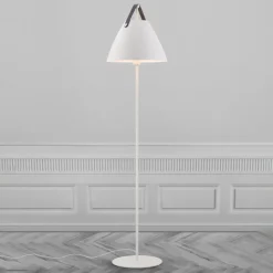 Vloerlamp Strap van metaal met leren band, wit
