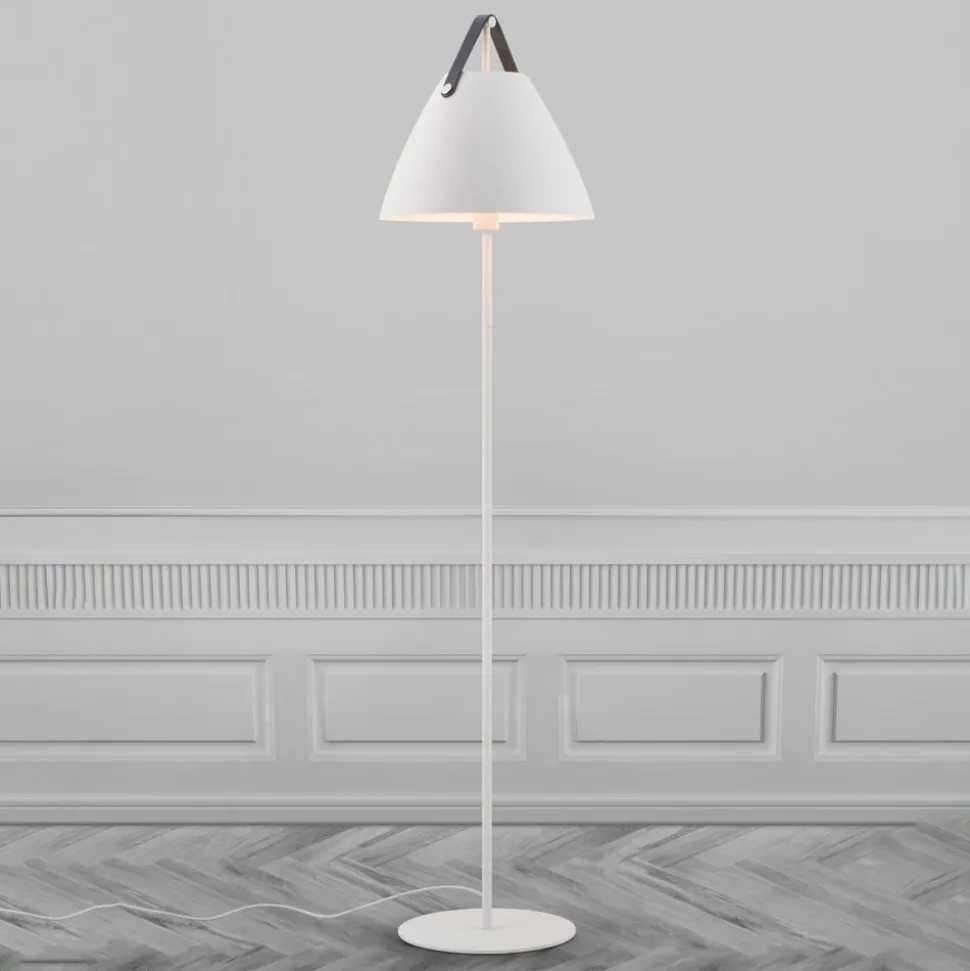 Vloerlamp Strap van metaal met leren band, wit
