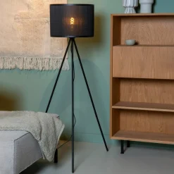 Vloerlamp Tagalog van bamboe, zwart, driebeen