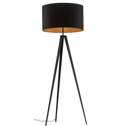 Vloerlamp Tago, driepoot, kap zwart/goud