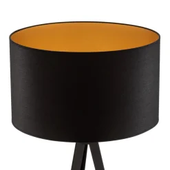 Vloerlamp Tago, driepoot, kap zwart/goud