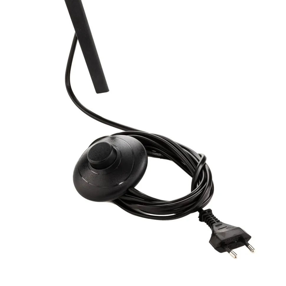 Vloerlamp Tago, driepoot, kap zwart/goud