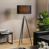 Vloerlamp Tago, driepoot, kap zwart/zilver