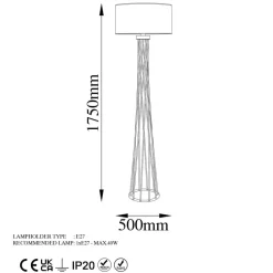 Vloerlamp Tall 13470, zwart, canvas, hoogte 175 cm