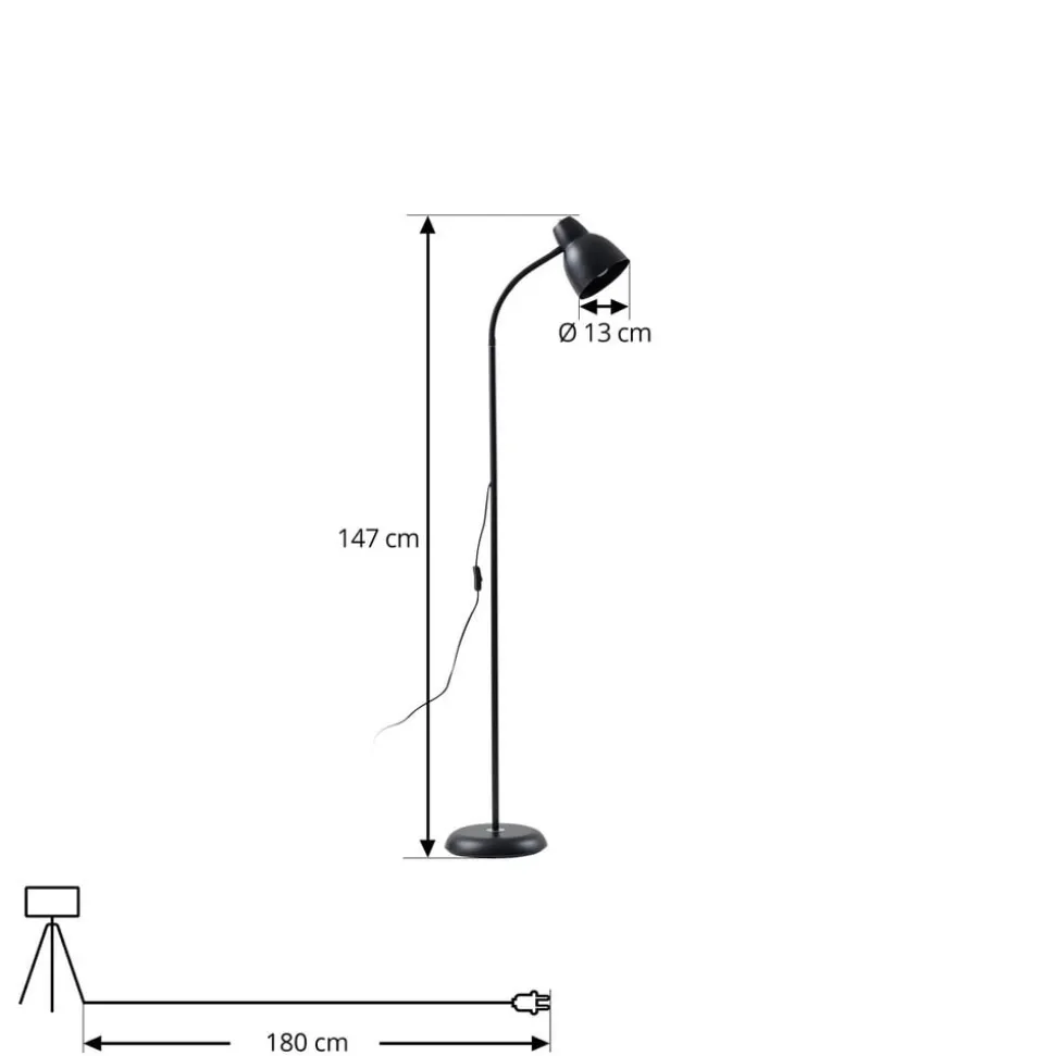 Vloerlamp Tebbi, zwart, metaal, hoogte 150 cm