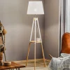 Vloerlamp Vaio driepoot houten frame, witte kap