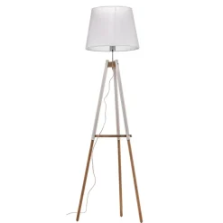 Vloerlamp Vaio driepoot houten frame, witte kap
