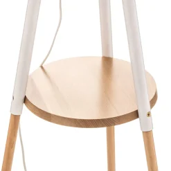 Vloerlamp Vaio driepoot houten frame, witte kap