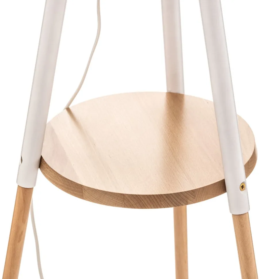 Vloerlamp Vaio driepoot houten frame, witte kap
