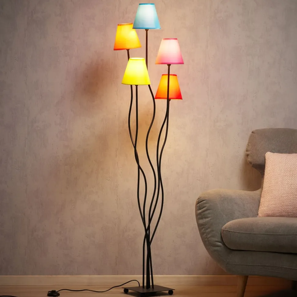 Vloerlamp van textiel Colori 5-lamps multicolor