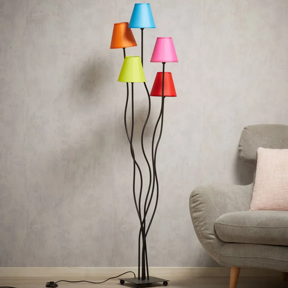 Vloerlamp van textiel Colori 5-lamps multicolor