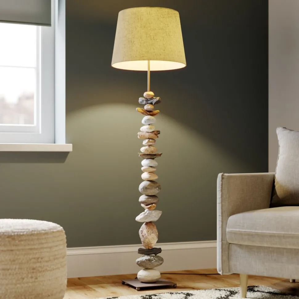 Vloerlamp Vera met stoffen kap en steendecor