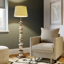 Vloerlamp Vera met stoffen kap en steendecor