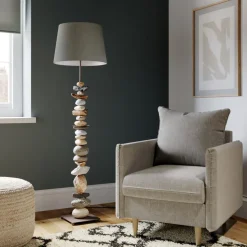 Vloerlamp Vera met stoffen kap en steendecor