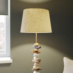 Vloerlamp Vera met stoffen kap en steendecor