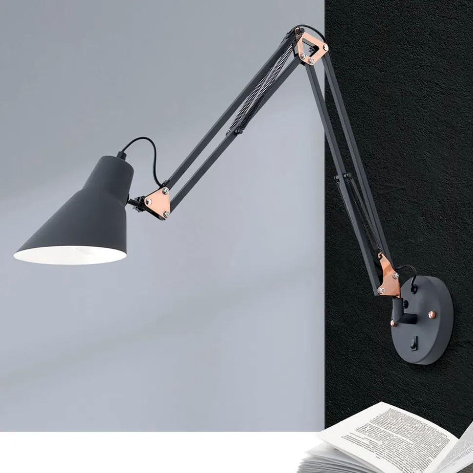 Vrijgezelle wandlamp met veerbalanser en schakelaar