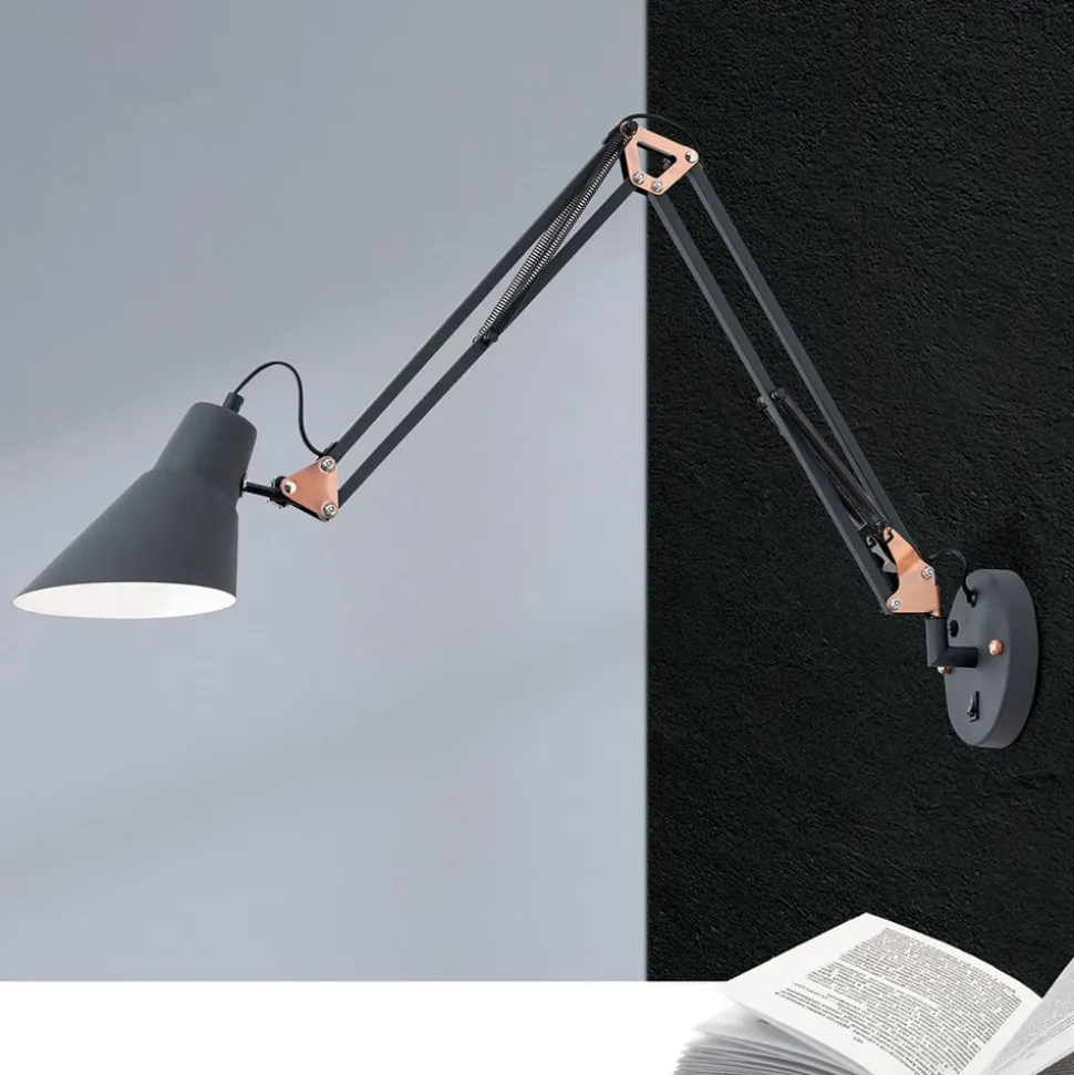 Vrijgezelle wandlamp met veerbalanser en schakelaar