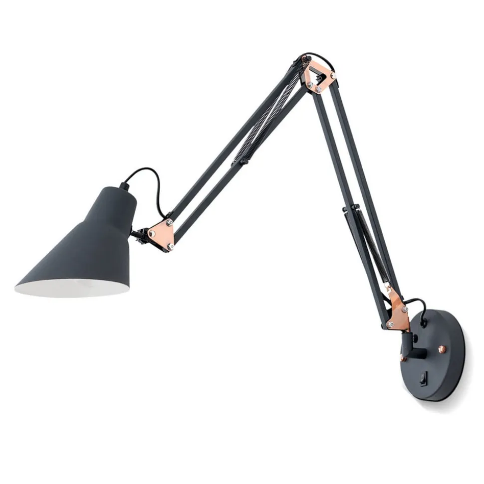 Vrijgezelle wandlamp met veerbalanser en schakelaar