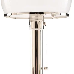 Wagenfeld-tafellamp, glazen voet, metalen staander