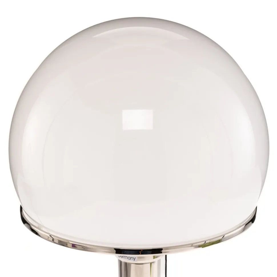 Wagenfeld-tafellamp, glazen voet, metalen staander