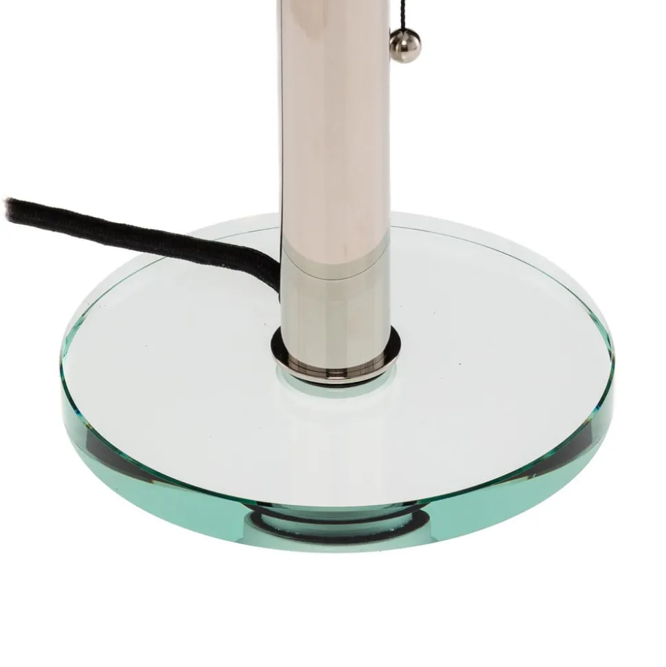 Wagenfeld-tafellamp, glazen voet, metalen staander