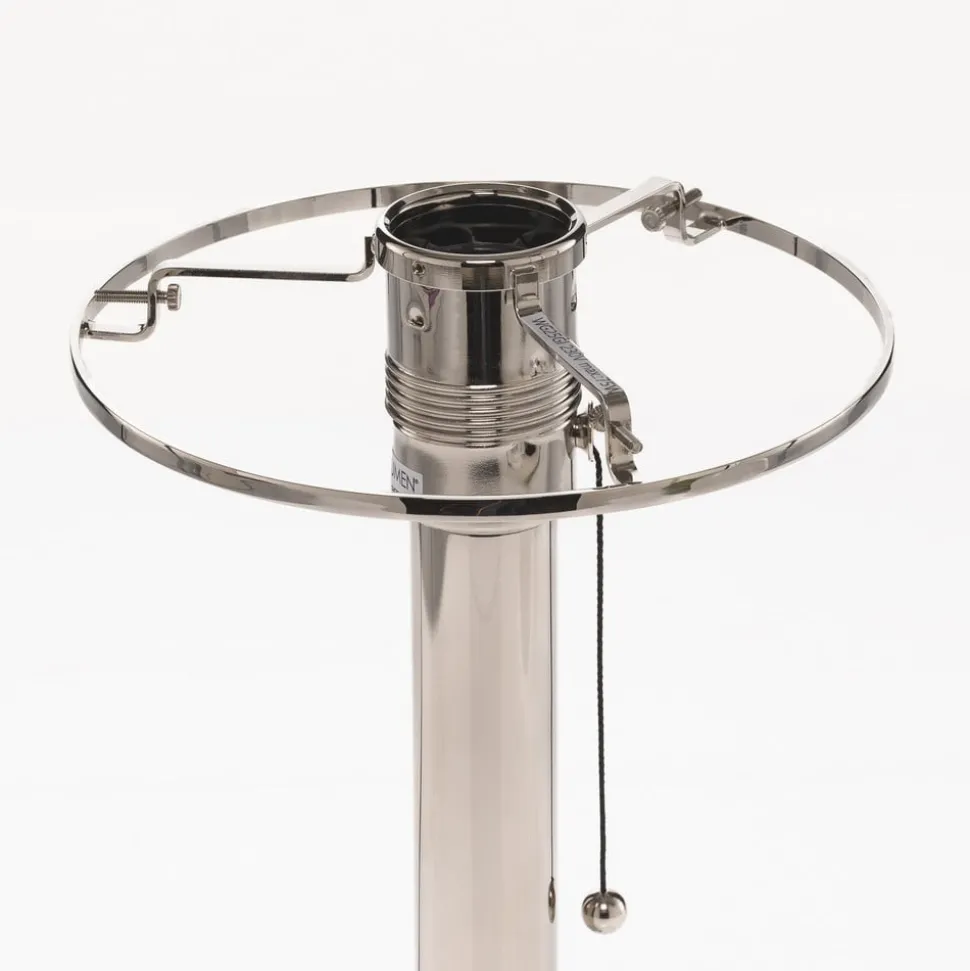 Wagenfeld-tafellamp, glazen voet, metalen staander