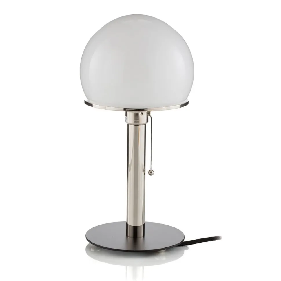 Wagenfeld-tafellamp met zwart gelakte voet