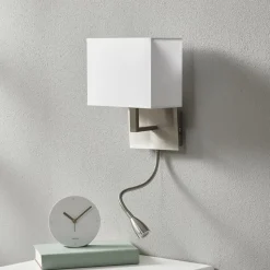 Wandlamp 6519 met LED leeslamp, satijnzilver