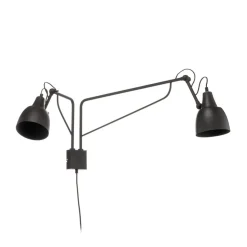 Wandlamp 1002 met stekker, 2-lamps, zwart