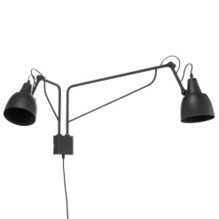 Wandlamp 1002 met stekker, 2-lamps, zwart