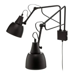 Wandlamp 1002 met stekker, 2-lamps, zwart